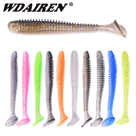 10 pcs/lot 5.5 cm 0.8g Artificielle Doux Appât Ver Swimbaits Pêche Leurre 8 Couleur silicone T Queue Leurre Fly de pêche Appât FA-398 ► Photo 1/6