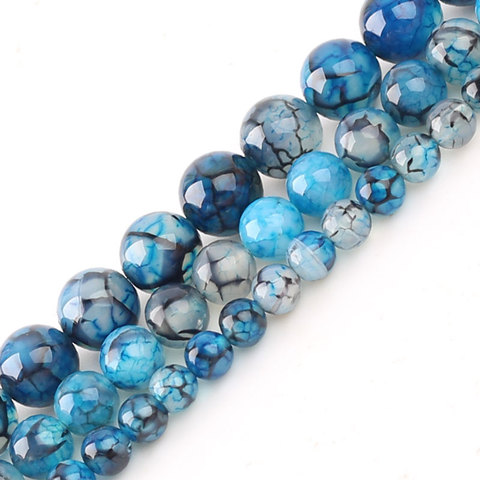 Perles de pierre naturelle lisse rêve gel cristal bleu Dragon veines Agates perles pour la fabrication de bijoux Bracelet à bricoler soi-même 15 ''6/8/10mm ► Photo 1/6