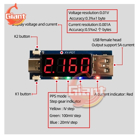 Type-c PD déclencheur de Charge rapide leurre DC voltmètre numérique ampèremètre tension courant compteur testeur de détection protocole complet PPS ► Photo 1/6