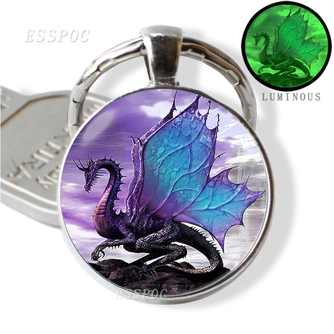 Porte-clés Dragon phosphorescent, bijoux en verre, Cabochon, fait à la main, cadeau pour homme et femme ► Photo 1/3