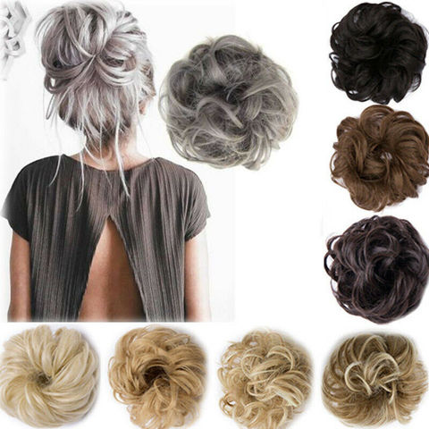 Extensions de cheveux pour femmes, chouchous, élastiques, naturels, bouclés, ondulés, pour queue de cheval ► Photo 1/6