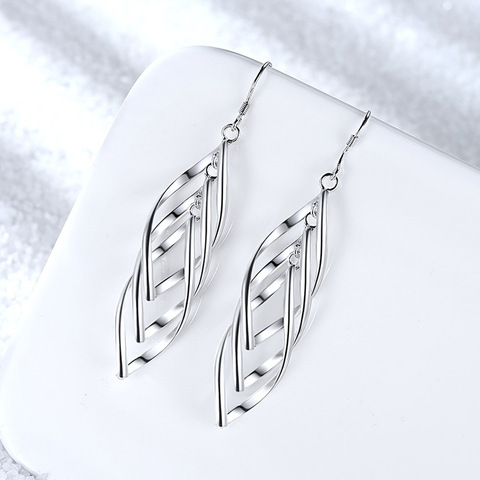 Boucles d'oreilles classiques en argent Sterling 925 pour femmes, longues, pompon, multicouches, ondulées torsadées, Oorbellen Brincos pendientes ► Photo 1/6