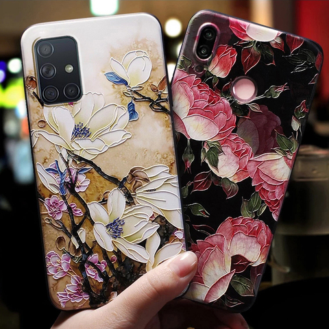 Jolie coque de téléphone à fleurs roses rouges, étui noir pour Samsung Galaxy A51 A71 A50 A70 A50S A30S A515 A51 A51 71 ► Photo 1/6