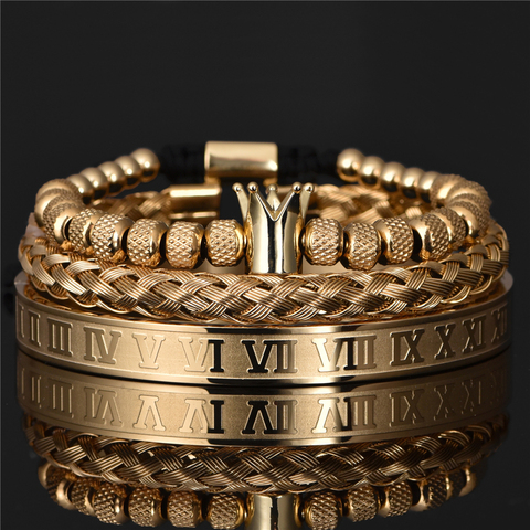 Bracelet à breloques couronne royale romaine de luxe hommes en acier inoxydable géométrie Pulseiras hommes ouverts Bracelets réglables Couple bijoux cadeau ► Photo 1/6