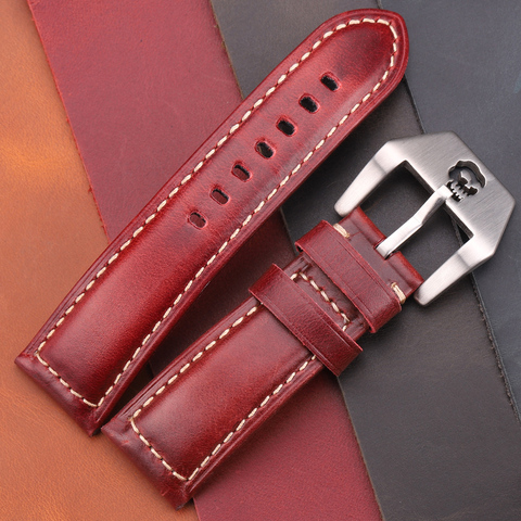 Bracelet de montre Vintage 22 24 26mm en cuir de vache, bracelet de montre rouge bleu vert marron, accessoires pour montre Panerai ► Photo 1/6