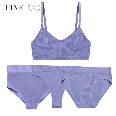 FINETOO – ensemble 1 haut + 3 culottes pour femmes, soutien-gorge sans couture, string, hauts doux, taille haute, façonnant, sous-vêtements féminins, Lingerie Active ► Photo 1/6