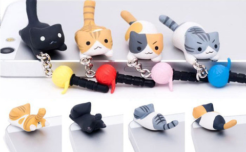 Bouchon anti-poussière pour téléphone portable, 3.5mm, mignon, Design Animal de dessin animé, chat ► Photo 1/6