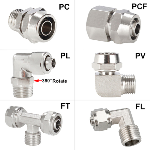 Filetage externe interne en cuivre nickelé, filetage externe de 1/8, 1/4, 3/8, 1/2 et pouces (PT), connecteur rapide trachea, 4, 6, 8, 10, 12 mm ► Photo 1/5