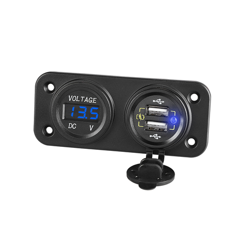 Voltmètre led chargeur de voiture double usb QC3.0, charge rapide, accessoires de voiture, décoration intérieure, panneau étanche à 2 trous ► Photo 1/1