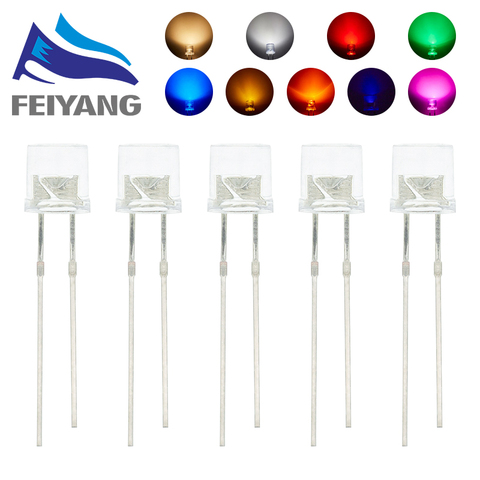 1000 pièces 5mm éclairage à LED Diode plat haut blanc chaud rouge bleu vert UV Orange jaune rose couleur ampoule lampe 3V bricolage indicateur ► Photo 1/6