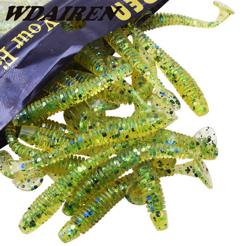 WDAIREN 50pcs vers leurre de pêche T queue appâts souples 50mm 0.8g gabarit de pêche Wobbler basse appât pêche artificielle leurre souple Tacke ► Photo 1/6