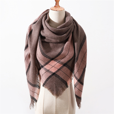 2022 hiver écharpe femmes tricoté Plaid chaud écharpes Triangle châles envelopper chaud cachemire femme Pashmina foulard echarpe bandana ► Photo 1/6