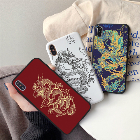 Dragon rouge Étui En Silicone Pour iPhone 12 12pro 11 11Pro XS Max X XR 7 8 plus 7plus 6 6 S SE 2022 12mini L'animal Couverture Arrière Coque ► Photo 1/6