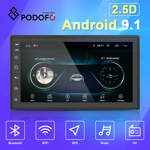 Podofo 2 Din Android 9.1 lecteur vidéo multimédia de voiture 2din 7 