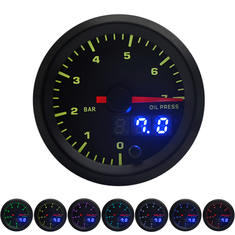 Manomètre de pression d'huile pour voiture, 2 pouces, 52mm, 7 couleurs, LED, 0-7 BAR, analogique/numérique, double affichage ► Photo 1/6