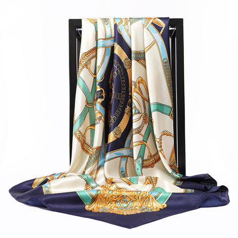 Foulard en soie pour femmes, marque de luxe, polyvalent, 90cm, Bandana imprimé, poncho infinity, hijab, mousseline de soie, collection 2022 ► Photo 1/6