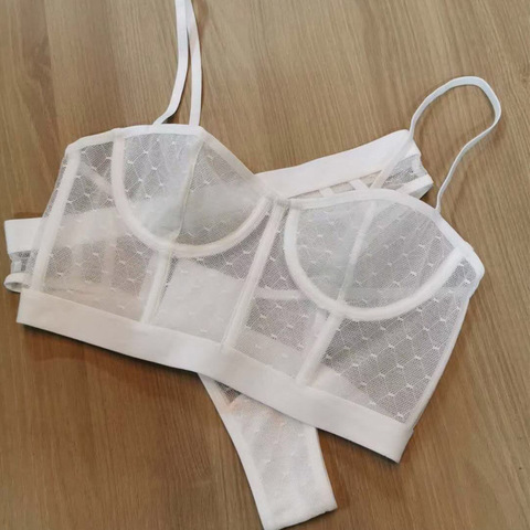 Ensemble de soutien-gorge ultra-fin en dentelle pour femme, sous-vêtement Sexy grande taille, slip, tentation ► Photo 1/6