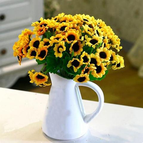 Tournesol artificiel en fausse soie, 1 Bouquet, 15 têtes, 7 Branches, pour l'été, décoration de fête à domicile, bricolage, petite fleur artisanale pour mariage ► Photo 1/5