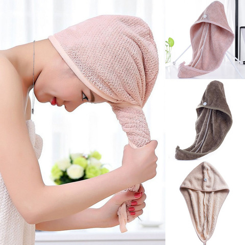 Stock Local 100% coton cheveux séchage rapide serviette Turbie torsion Wrap boucle bouton bain Turban ► Photo 1/6