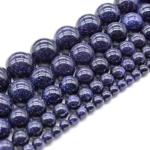 Perles de sable naturelles galaxie ample, ronde, bleue, étoile de Sitara, pour la fabrication de bijoux, 4, 6, 8, 10, 12mm ► Photo 1/6