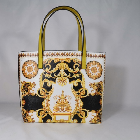 Sac de voyage doré Lion d'or blanc, fourre-tout de luxe italien à épaule, fourre-tout de Shopping en cuir texturé de marque célèbre pour dames ► Photo 1/5