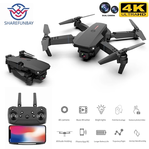 Mini drone E88 Pro 4k HD double caméra positionnement visuel 1080P WiFi FPV drone préservation de la hauteur RC quadrirotor ► Photo 1/6