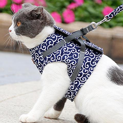 Chat chien harnais gilet collier en plein air marche plomb laisse ensemble chiens collier Style japonais harnais gilet marche laisse pour chien chat animal de compagnie ► Photo 1/6