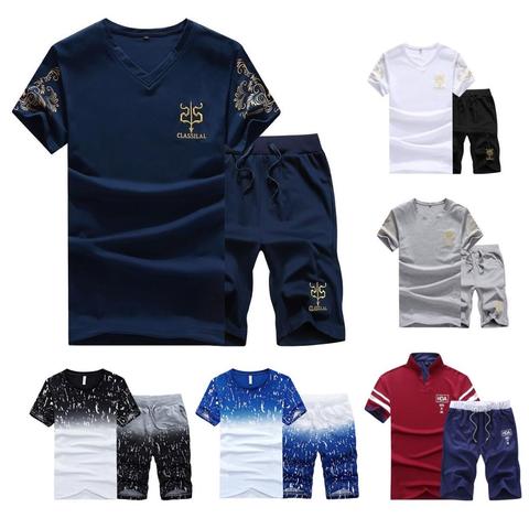 Nouveau mode Sportsuit et t-shirt ensemble hommes t-shirt Shorts + pantalons courts hommes été survêtement hommes décontracté marque t-shirts 2022 ► Photo 1/6