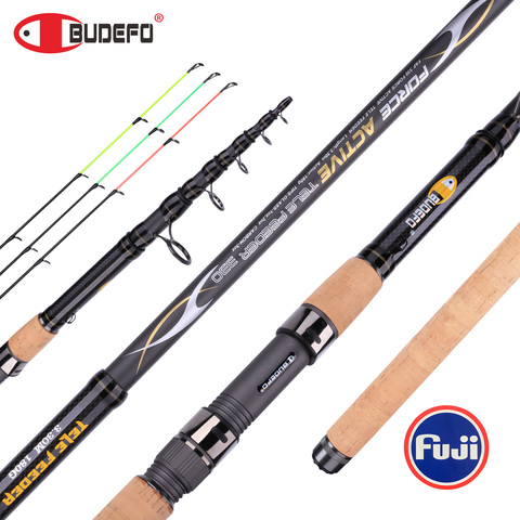 Canne à pêche Spinning et Casting de voyage Fuji, FEEDER télescopique à 3 embouts, 3.0m, 3.3m, 3.6m, 3.9m, BUDEFO ACTIVE T800carbon, puissance de surfcasting 180g ► Photo 1/6