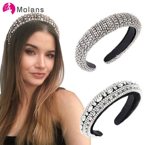 MOLANS – Bandeau avec strass scintillants pour femmes, serre-tête rembourré, cristal complet, de luxe, édition limitée, noir et blanc en bijoux ► Photo 1/6