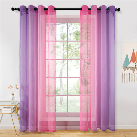 Rideaux transparents en Tulle dégradé violet rose, pour salon, chambre à coucher, cuisine, maison, hôtel, café, couleur bleu et Orange ► Photo 1/6