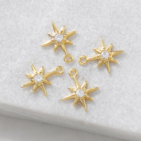 6 pièces en laiton plaqué or 11MM 24K, pendentifs Six étoiles en Zircon, accessoires de haute qualité bijoux à bricoler soi-même ► Photo 1/6