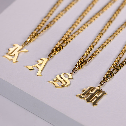 Collier avec lettres initiales pour femmes, en acier inoxydable, A-Z, pendentif de l'alphabet, collier, police anglaise ancienne ► Photo 1/6