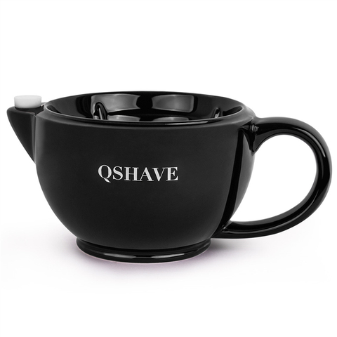 QSHAVE – tasse de rasage faite à la main avec rasoir, bol de grande taille rempli d'eau chaude, garde la mousse toujours au chaud, coupe de poterie, noir et blanc ► Photo 1/6