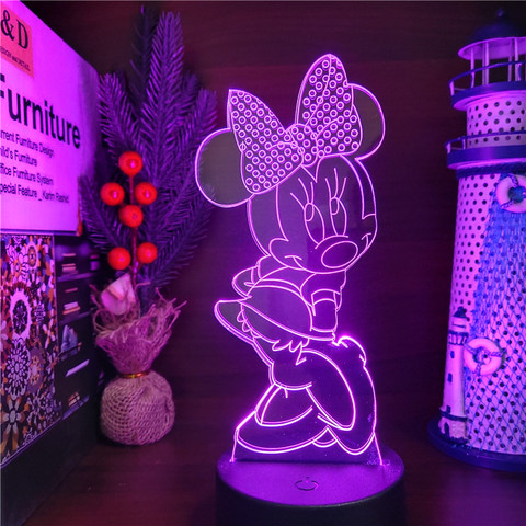 Disney dessin animé 3D veilleuse Minnie Mickey Mouse acrylique tactile lumière 3D illusion lampe chambre décorative lampe de Table enfant cadeau ► Photo 1/6