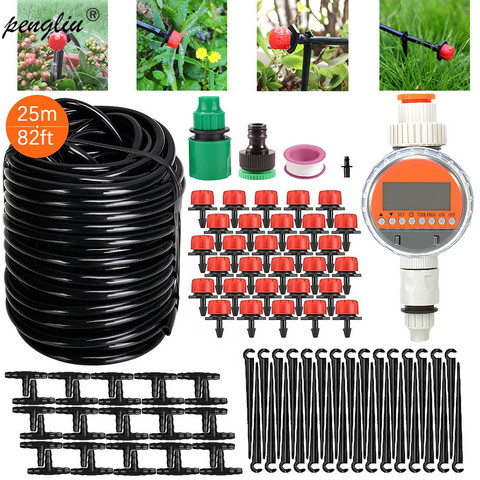 Système d'irrigation automatique au goutte-à-goutte pour jardin, kit de tuyau avec goutteurs réglables, minuterie d'arrosage par pulvérisation, 4/7mm, DIY, 25m ► Photo 1/6