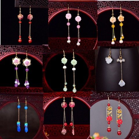 Yanting-boucles d'oreilles longues pampilles pour femmes, boucles d'oreilles pendantes, motif floral ethnique, fait à la main, Style chinois, nouveau cadeau, pour les filles ► Photo 1/6