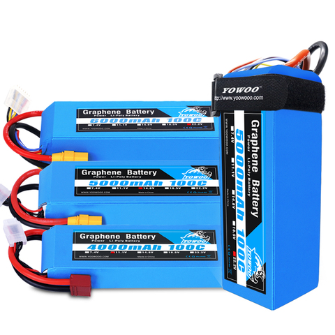 Yowoo – batterie en graphène Lipo 3S 4s 6S, 11.1V 14.8V 22.2V 4000mah 5000mah 6000mah T XT60 XT90 EC5 femelle 100C RC, pièces d'avion et de voiture ► Photo 1/6