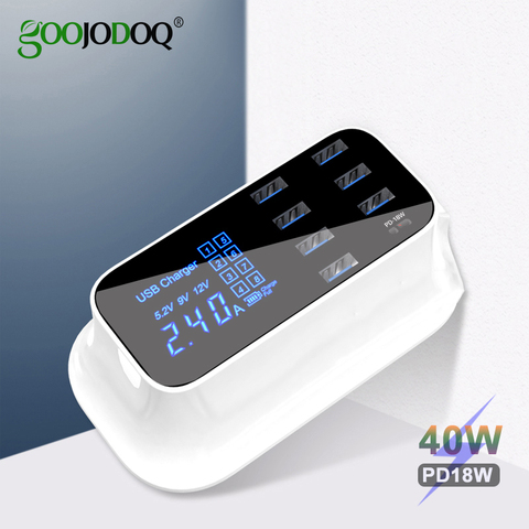 GOOJODOQ – chargeur PD 40W à 8 ports USB, affichage LED, charge rapide, adaptateur pour Apple iPhone ipad Xiaomi Samsung ► Photo 1/6