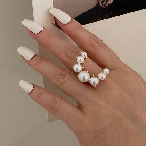 Mode grand géométrique perle pavée anneaux pour les femmes 2022 nouveau Bijoux personnalité déclaration anneau ouvert réglable Bijoux ► Photo 1/6
