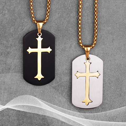 Or noir croix longs hommes collier pendentifs chaîne Punk pour petit ami mâle en acier inoxydable bijoux créativité cadeau en gros ► Photo 1/6