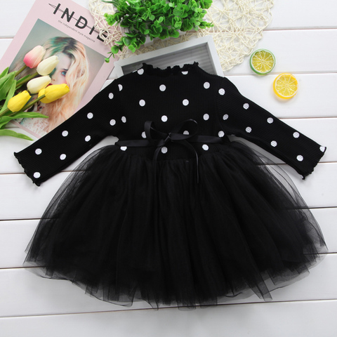 Robe d'hiver à manches longues pour bébés filles, Tutu en dentelle à pois, robe de fête d'anniversaire, robe de baptême pour tout-petits, 12M 24M, 1-4T ► Photo 1/6