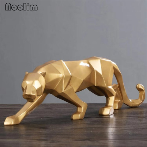 Résine léopard modèle artisanat ornements | Panthère doré Sculpture géométrique, Statue Animal Origami abstrait, décoration de Bar de bureau, cadeau de décoration ► Photo 1/6