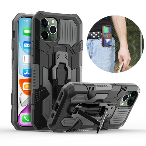 Pour iPhone 12 Mini 11 Pro Xs Max XR 8 7 6s 6 plus SE 2022 coque rigide armure antichoc avec support de protection arrière ► Photo 1/1