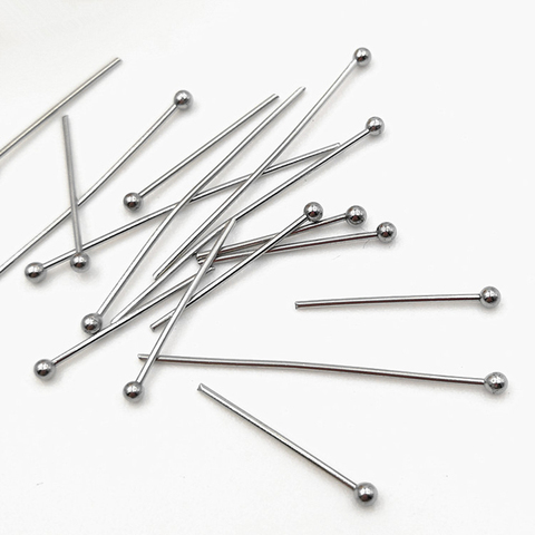 Lot de 100 broches à tête en acier inoxydable 316L, 16mm 18mm 20mm 25mm 30mm 35mm 40mm, broches à bille de 2mm pour boucles d'oreilles, fabrication de bijoux ► Photo 1/6