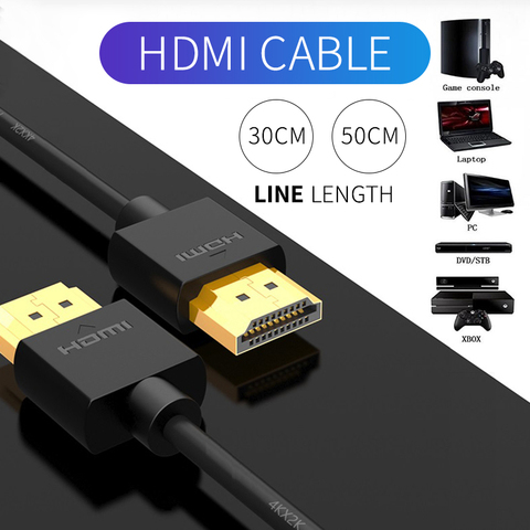 Câble fin à tête carrée compatible HDMI, Ethernet haute vitesse, compatible vidéo 4K 2160p HD 1080p 3D Full HD 30cm 50cm ► Photo 1/6