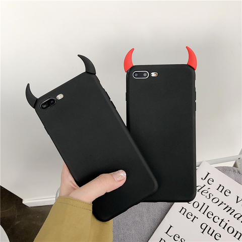 Étuis en Silicone souple noir pour Xiaomi Redmi 4A 5 5A 6 6A 7 7A 8 8A Note 8T K20 Pro GO 4 4X cornes de diable rouge Angle de démon ► Photo 1/6