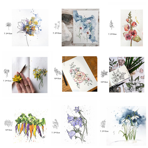 Croquis fleurs, tampon/sceau en Silicone Transparent, pour album photo, scrapbooking, bricolage, nouvelles feuilles tampons transparents ► Photo 1/6