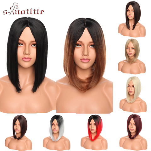 Perruques synthétiques droites BENEHAIR Ombre noir brun rouge gris Bob perruques perruques de cheveux résistantes à la chaleur pour les femmes perruques de fête Cosplay ► Photo 1/6