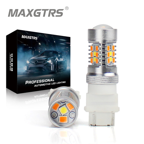 2 ampoules LED DRL pour clignotant et stationnement, double couleur, T25 3157 3156 P27/7W, blanc ambre jaune, LED 3030 28smd ► Photo 1/6